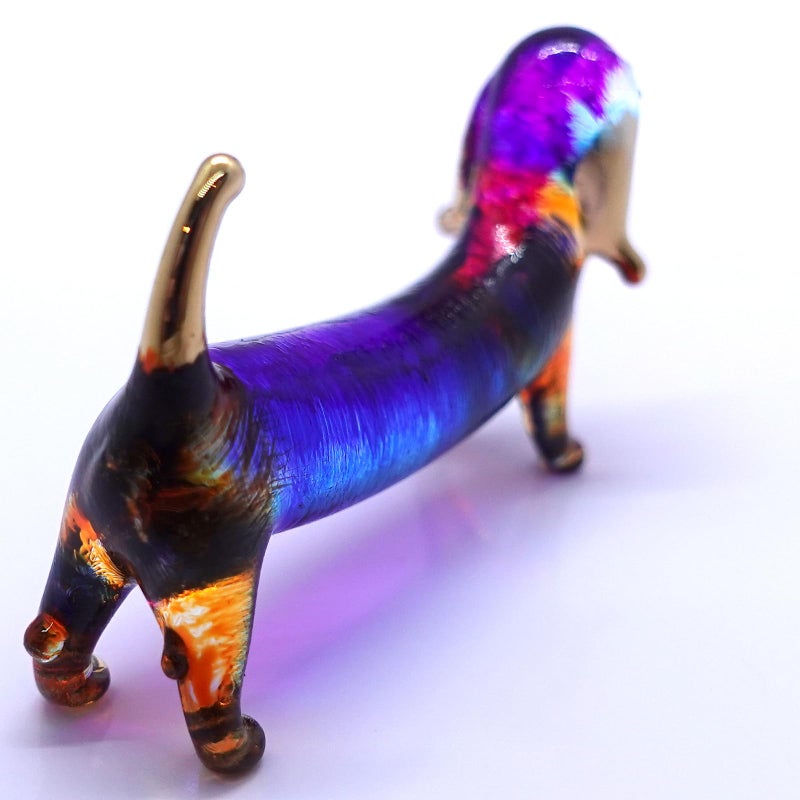 Sansukjai Dachshund Miniature Figurines Dog Animals Hand Blown Glass Art Gold Trim Collectible Gift Decorate (Blue Orange) - Image 4